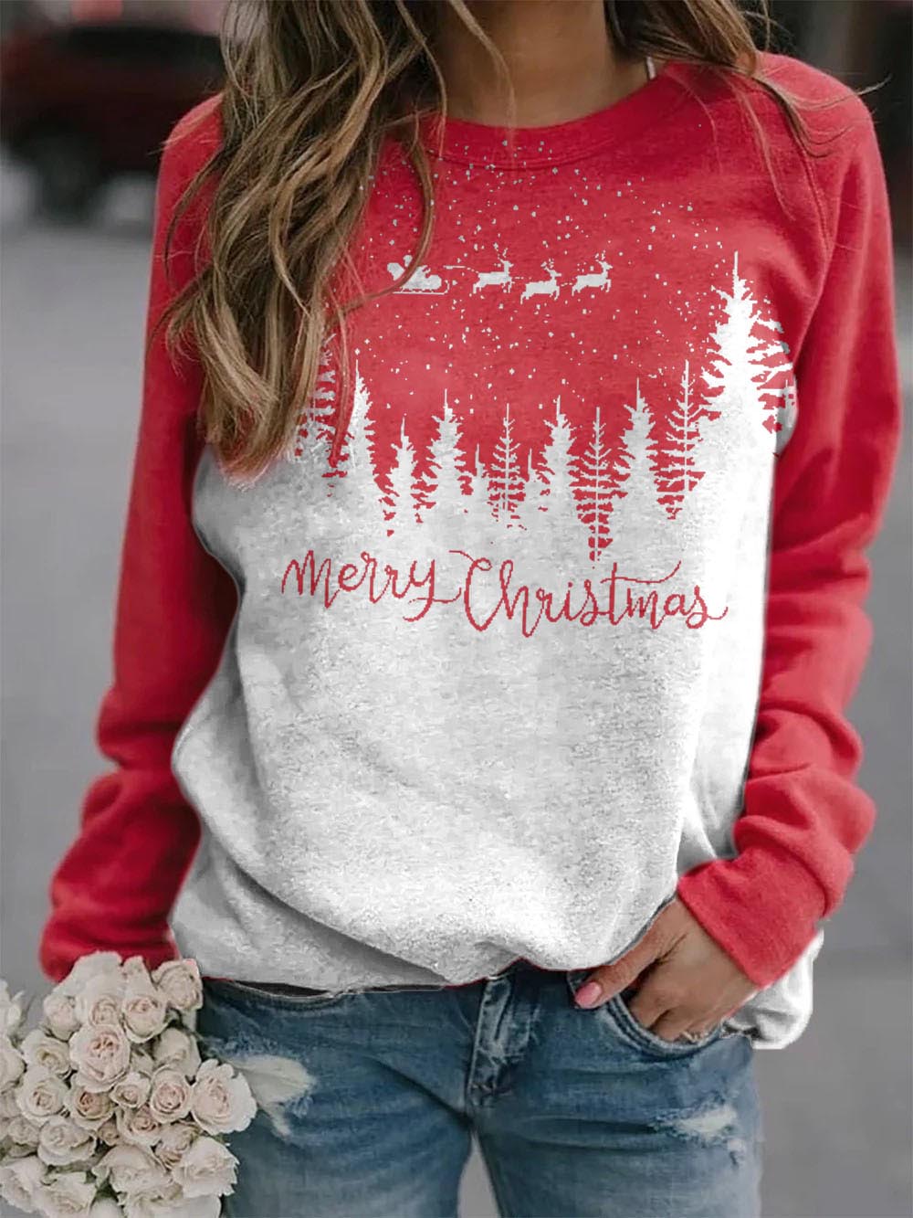 Women's Merry Christmas round neck comfortable Sweatshirt