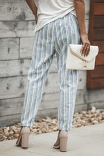Stripe Print Casual with Pockets Elastic Waist Pants