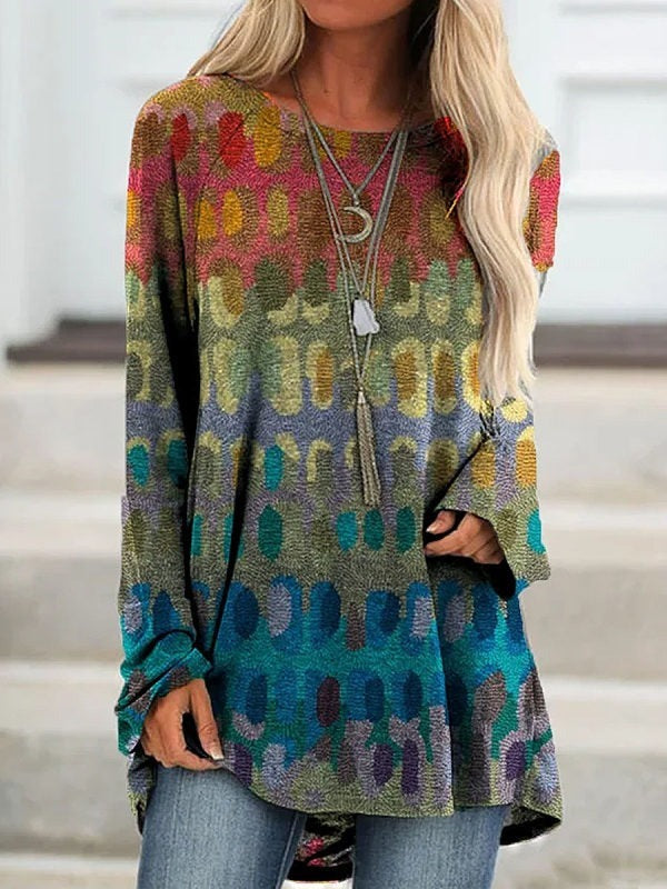 Abstract Print Crew Neck Casual Long Sleeves Sweatshirt