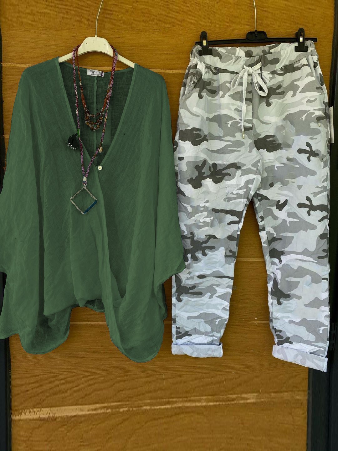 Camouflage Print V-neck Short Sleeve Loose Casual Two Piece Suit