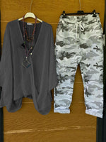 Camouflage Print V-neck Short Sleeve Loose Casual Two Piece Suit