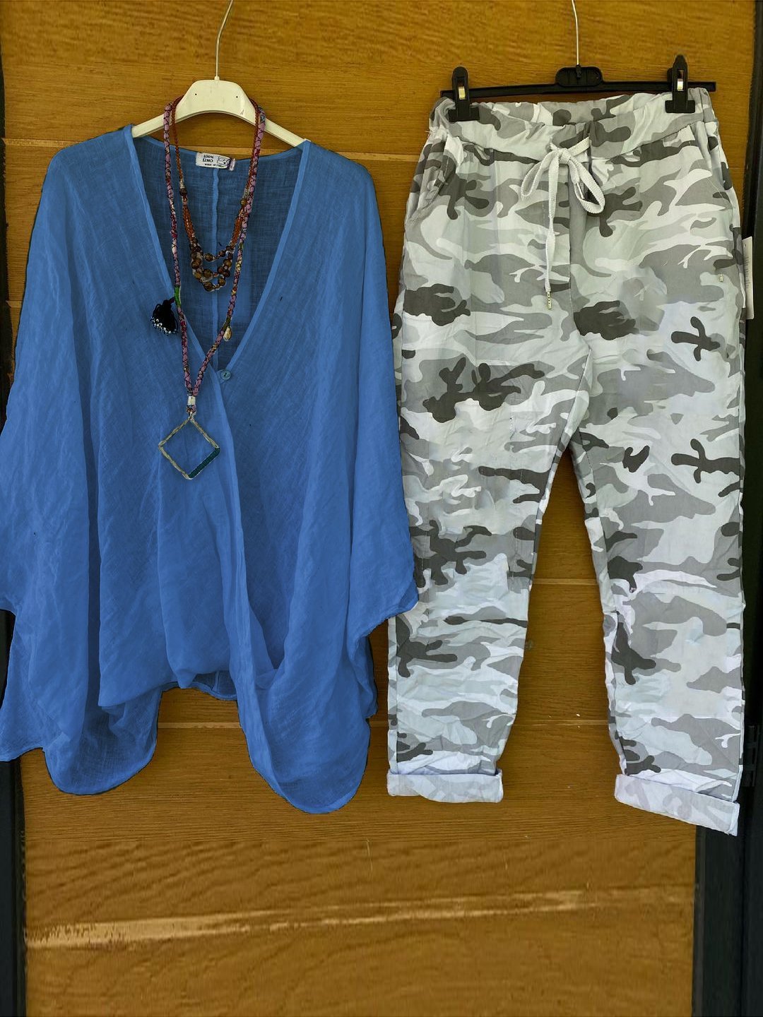 Camouflage Print V-neck Short Sleeve Loose Casual Two Piece Suit