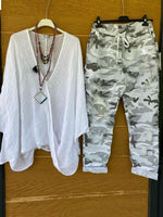 Camouflage Print V-neck Short Sleeve Loose Casual Two Piece Suit