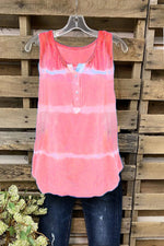 Tie-dye Crew Neck Sleeveless Button Casual Tank Top
