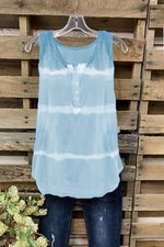 Tie-dye Crew Neck Sleeveless Button Casual Tank Top