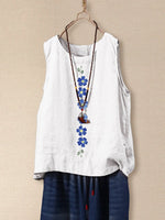 Flower Pattern Crew Neck Sleeveless Loose Casual Tank Top