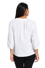 White Plain Round Neck 3/4 Sleeve Loose Comfy Blouse