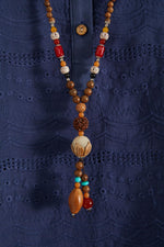 Bohemian Vintage Handmade Wooden Beaded Pendant Necklace