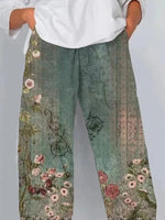 Casual Floral Print Loose Elastic Waist Daily Pants