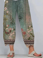 Casual Floral Print Loose Elastic Waist Daily Pants