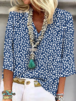 Floral V Neck Three Quarter Sleeve Blouse