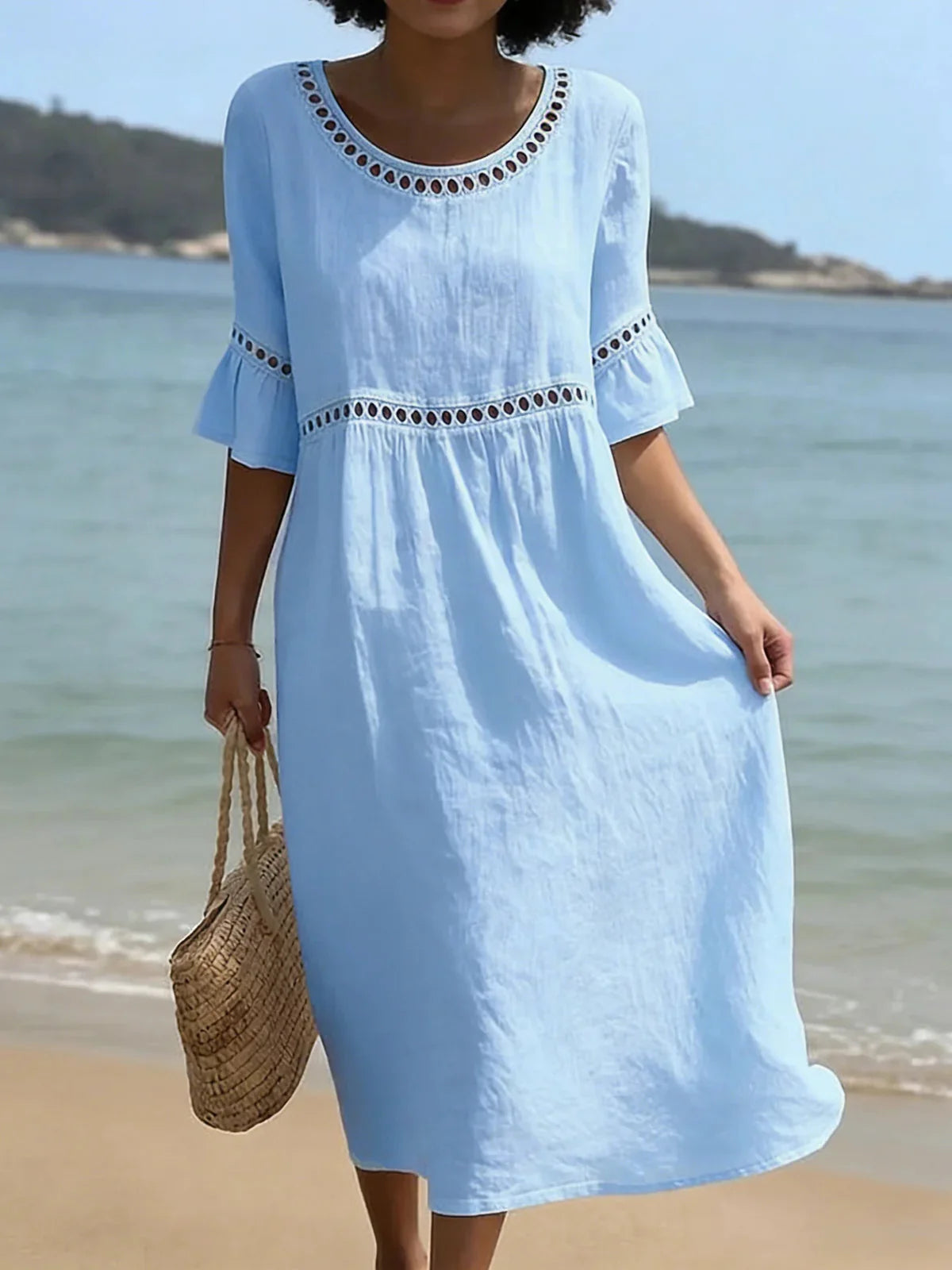 Hollow Out Half Sleeve High Waist Maxi Dress