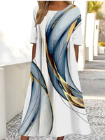 Gradient Abstract Line Print Half Sleeve Maxi Shirt Dress