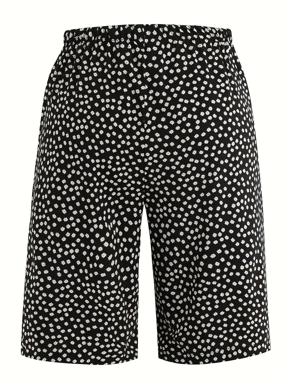 Polka Dot Floral Drawstring Waist Straight Capri Pants