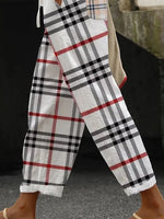 Plaid Print Natural Waist Loose H-Line Long Baggy Casual Pants