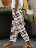 Plaid Print Natural Waist Loose H-Line Long Baggy Casual Pants