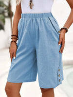 Plain Mid Waist Loose H-Line Straight Knee Length Polyester Elegant Bermuda Shorts
