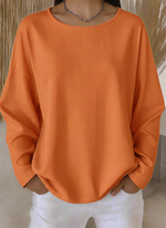 Women Solid Color Ribbed Round Neck Loose Long Sleeve Casual Top