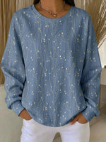 Casual Crew Neck Leaf Print Long Sleeve Sweatshirt