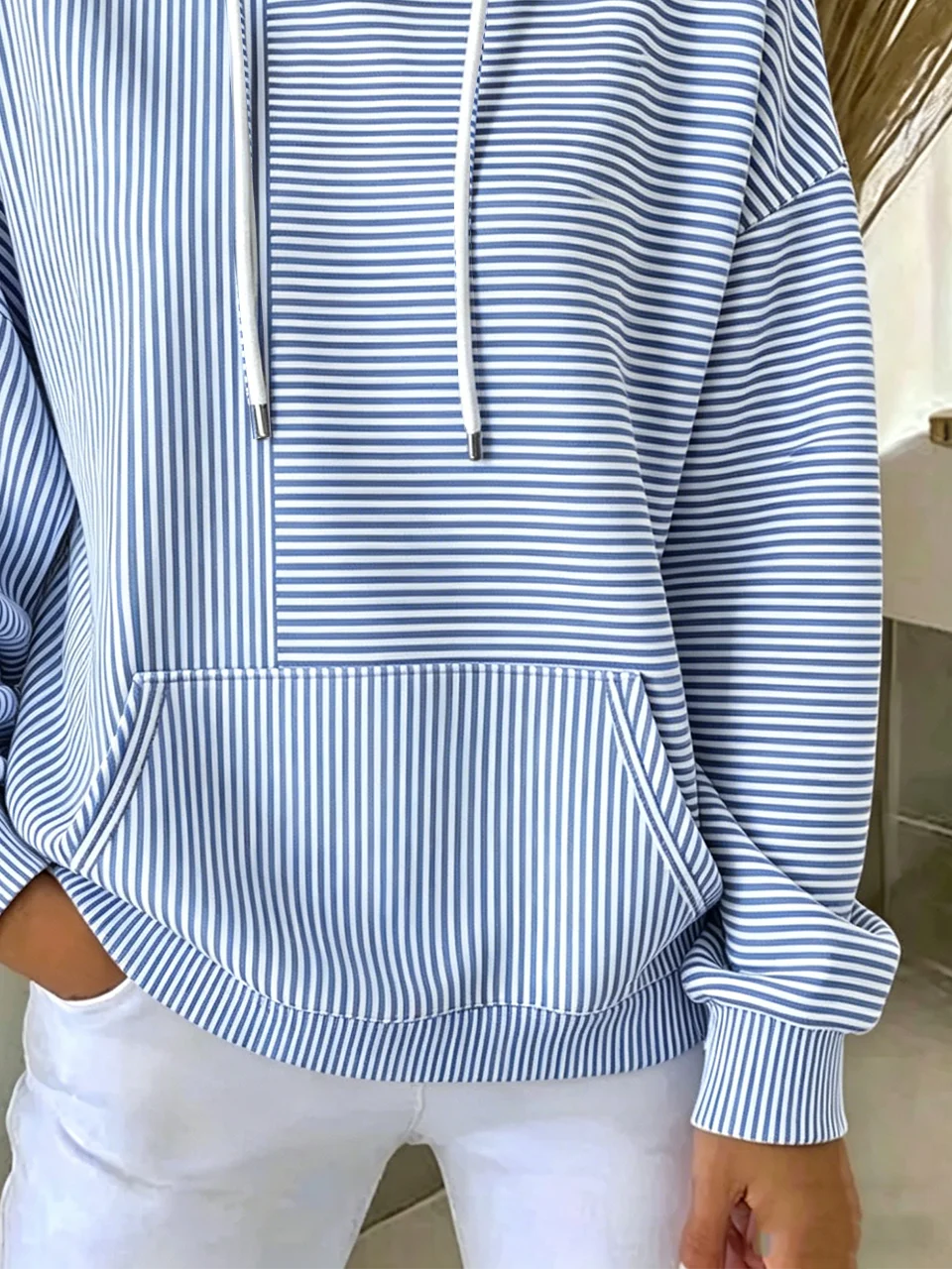 Striped Drawstring Hooded Sweatshirt With Kangaroo Pocket