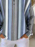 Vertical Stripe Henley Neck Long Sleeve Casual Top