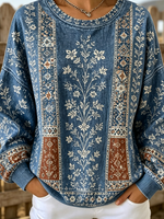 Bohemian Geometric Floral Print Crew Neck Sweatshirt