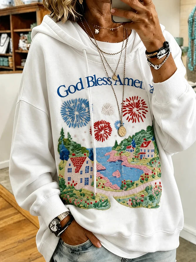 Scenery Letter Print Loose Hoodie