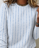 Casual Blue Striped Crew Neck Long Sleeve T-shirt