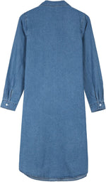 Chambray Denim Lapel Button Front Blouse Midi Dress