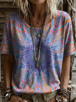 Casual Abstract Print Crew Neck Short Sleeve T-shirt