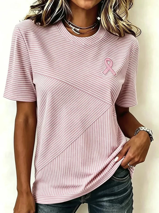 Casual Striped Crew Neck Short Sleeve T-shirt
