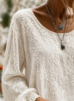 Solid Crew Neck Long Sleeve Floral Printing Lightweight Micro-Elasticity Loose Blouse For Women