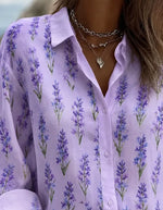 Vintage Shirt Collar Long Sleeve Floral Printing Regular Micro-Elasticity Loose Shirt For Women