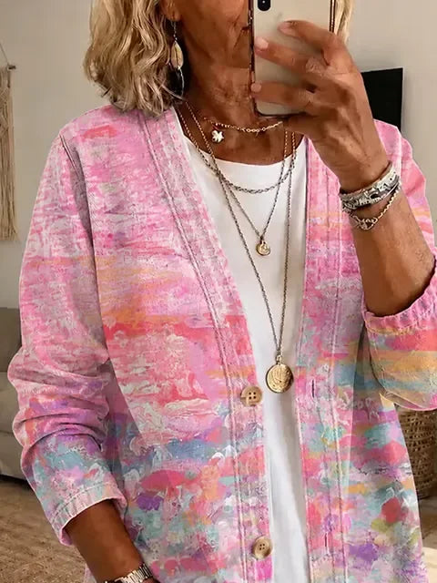 Women Spring/Fall Outerwear Casual Printing Abstract Long Sleeve Jacket