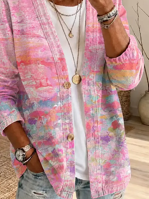 Women Spring/Fall Outerwear Casual Printing Abstract Long Sleeve Jacket