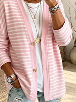 Women Spring/Fall Outerwear Casual Printing Striped Long Sleeve Jacket