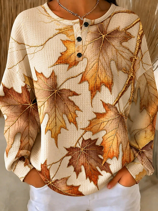 Casual Maple Leaf Crew Neck Sweatshirt