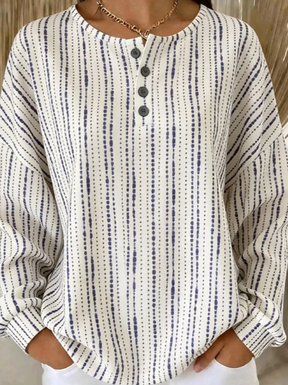 Casual Geometric Henley Collar Sweatshirt
