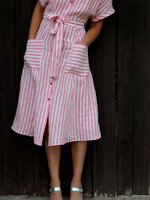 Women's Casual Retro Striped V?Neck Loose Casual Dress