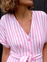Women's Casual Retro Striped V?Neck Loose Casual Dress