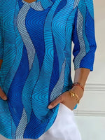 Casual Abstract V Neck Three Quarter Sleeve T-shirt