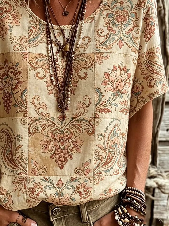 Casual Floral Crew Neck Short Sleeve T-shirt
