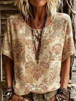 Casual Floral Crew Neck Short Sleeve T-shirt