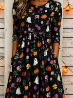 Women Floral Summer Dress Crew Neck Half Sleeve T-Shirt Dress A-Line Dress