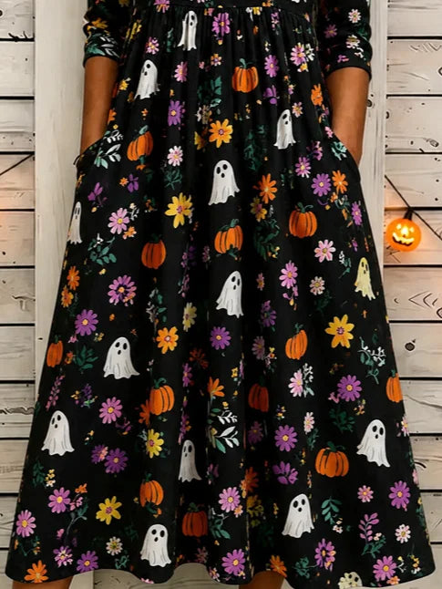 Women Floral Summer Dress Crew Neck Half Sleeve T-Shirt Dress A-Line Dress