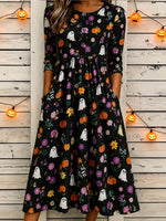 Women Floral Summer Dress Crew Neck Half Sleeve T-Shirt Dress A-Line Dress