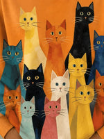 Casual Simple Cat Crew Neck Long Sleeve Sweatshirt