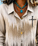 Women Casual Abstract Stripes Vintage Shirt Shirt Collar Long Sleeve Printing Top