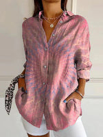 Casual Artful Mosaic Button Long Sleeve Blouse