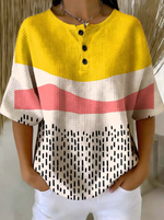 Women's Geometry Art Print Casual Waffle Cotton Shirt